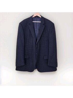 Alfred Sung 100% Lambswool Blazer Sport Coat 48R Navy Charcoal Micro Houndstooth